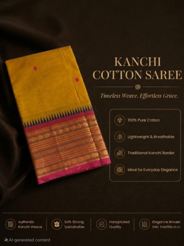 PREMIUM KANCHI COTTON SAREE - MUSTARD YELLOW