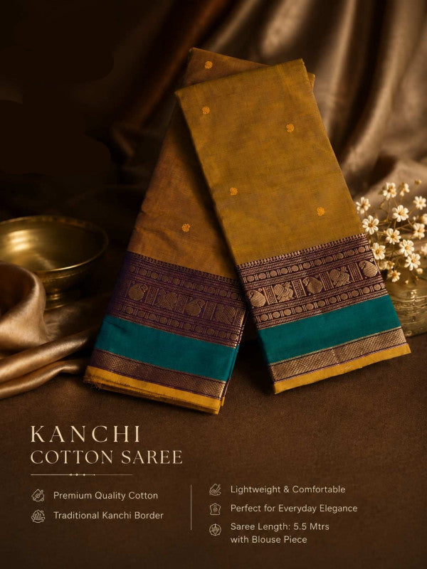 PREMIUM KANCHI COTTON SAREE - ANTIQUE MUSTARD GOLD