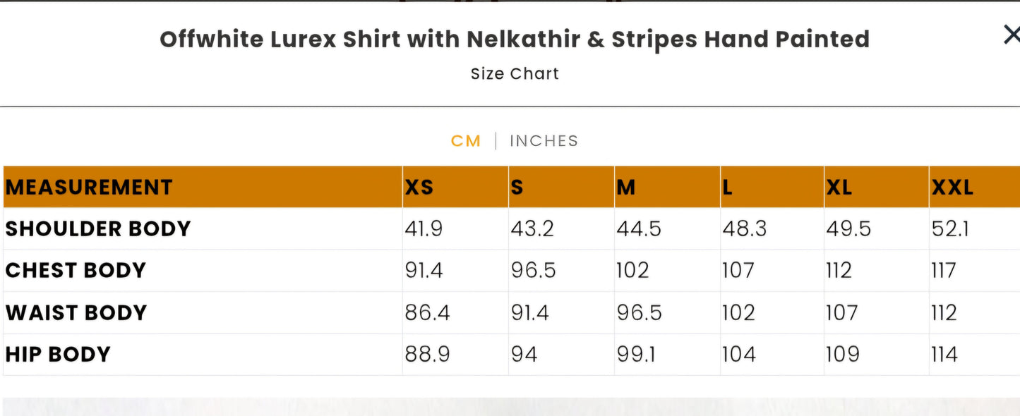 Offwhite Lurex Shirt with Nelkathir & Stripes Hand Painted