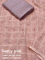 SOFT LINEN SAREE WITH WEAVING CHEX OF VELVET THREAD - DUSTY PINK
