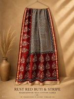 RUST RED BUTI & STRIPE MAHESHWARI SILK COTTON SAREE