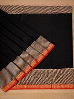 PUTAAI PURE MAHESHWARI SILK COTTON SAREE HANDBLOCK PRINTED - RED & BLACK