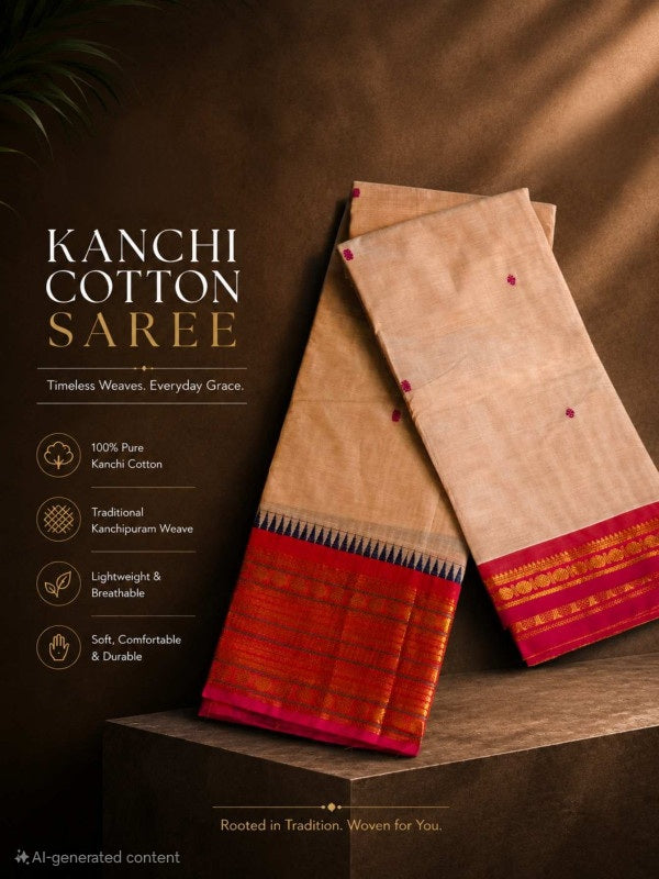 PREMIUM KANCHI COTTON SAREE - SOFT BEIGE