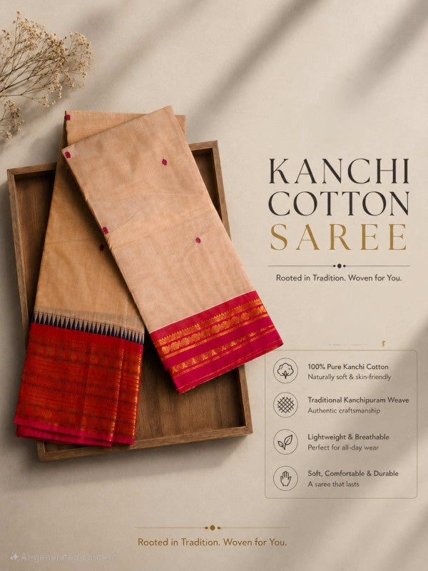 PREMIUM KANCHI COTTON SAREE - SOFT BEIGE