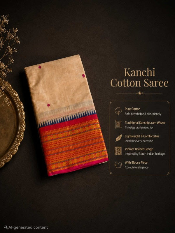 PREMIUM KANCHI COTTON SAREE - SOFT BEIGE
