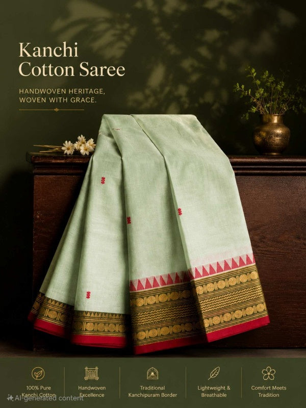 PREMIUM KANCHI COTTON SAREE - PASTEL MINT GREEN
