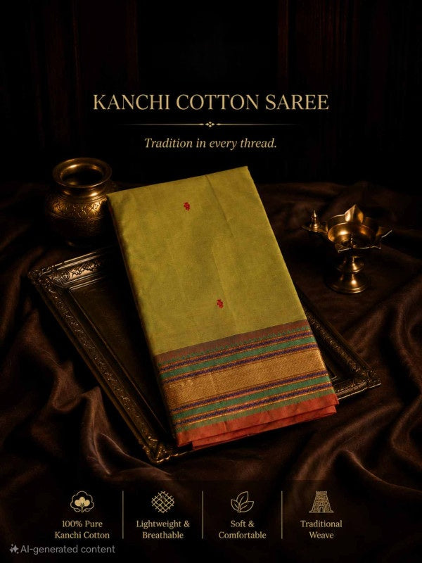 PREMIUM KANCHI COTTON SAREE - OLIVE GREEN