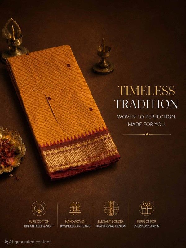 PREMIUM KANCHI COTTON SAREE - DEEP MUSTARD YELLOW