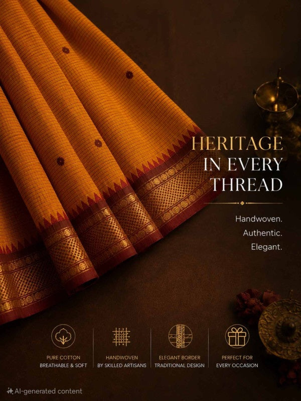 PREMIUM KANCHI COTTON SAREE - DEEP MUSTARD YELLOW