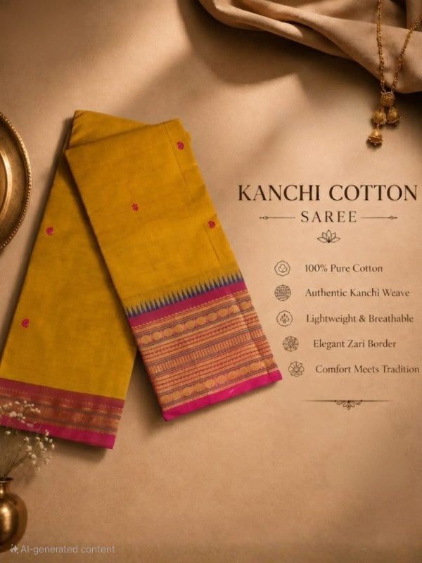 PREMIUM KANCHI COTTON SAREE - MUSTARD YELLOW