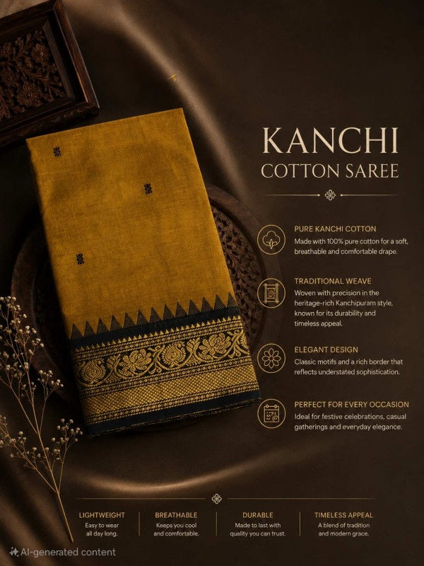 PREMIUM KANCHI COTTON SAREE - MUSTARD GOLD