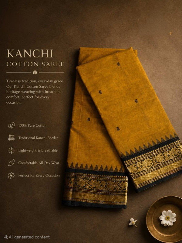 PREMIUM KANCHI COTTON SAREE - MUSTARD GOLD