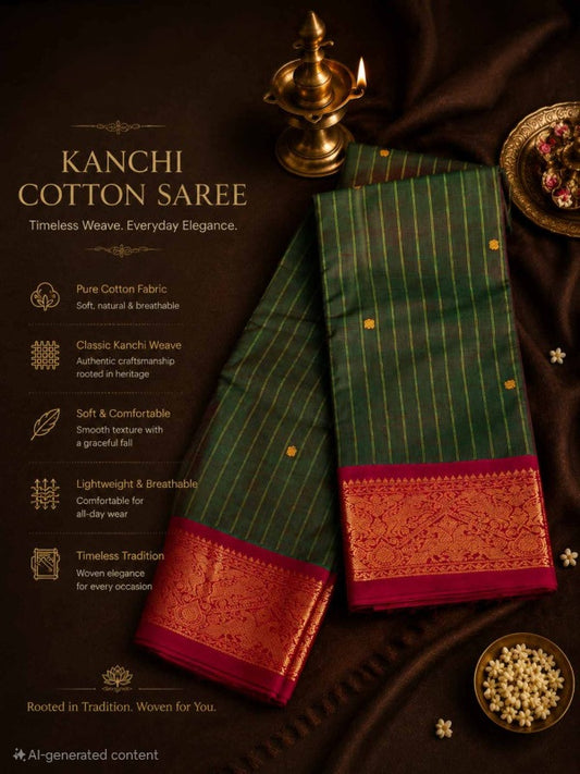 PREMIUM KANCHI COTTON SAREE - GREEN