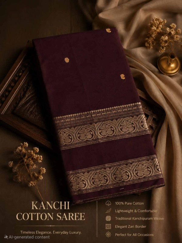 PREMIUM KANCHI COTTON SAREE - DEEP MAROON