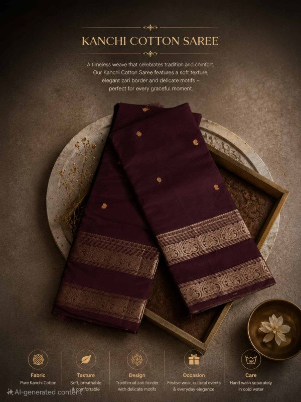 PREMIUM KANCHI COTTON SAREE - DEEP MAROON