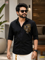 BLACK TIGER BEADED FESTIVE LUXURY SHIRT