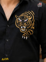 BLACK TIGER BEADED FESTIVE LUXURY SHIRT