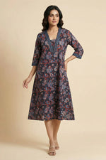 Black Jahota Print A line Kurti Collar Neck