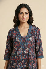 Black Jahota Print A line Kurti Collar Neck