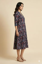 Black Jahota Print A line Kurti Collar Neck