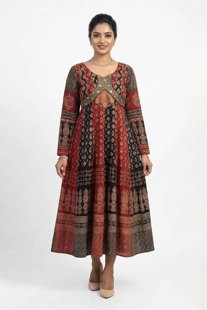 Black & Maroon Alia Cut Patch Anarkali