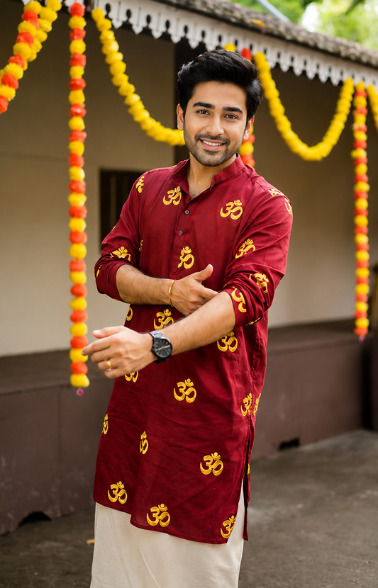 Om Kurta Maroon with Dhoti