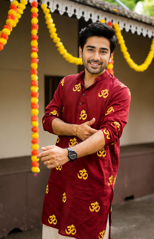 Om Kurta Maroon