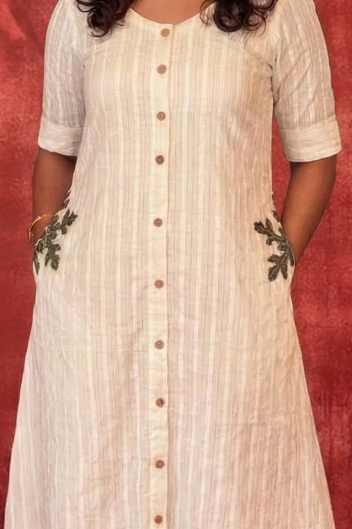 Green Snowflake Applique Pocket Dress