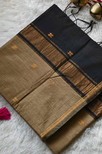 MAHESHWARI SILK COTTON SAREE - GREY BODY BLACK PALLU