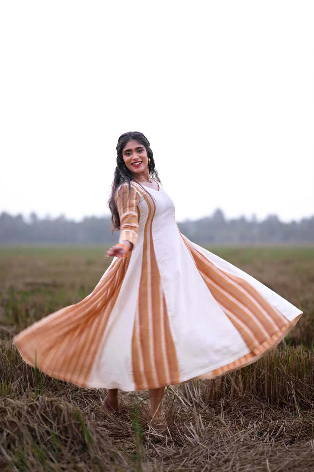 Offwhite Anarkali with Brown Striped