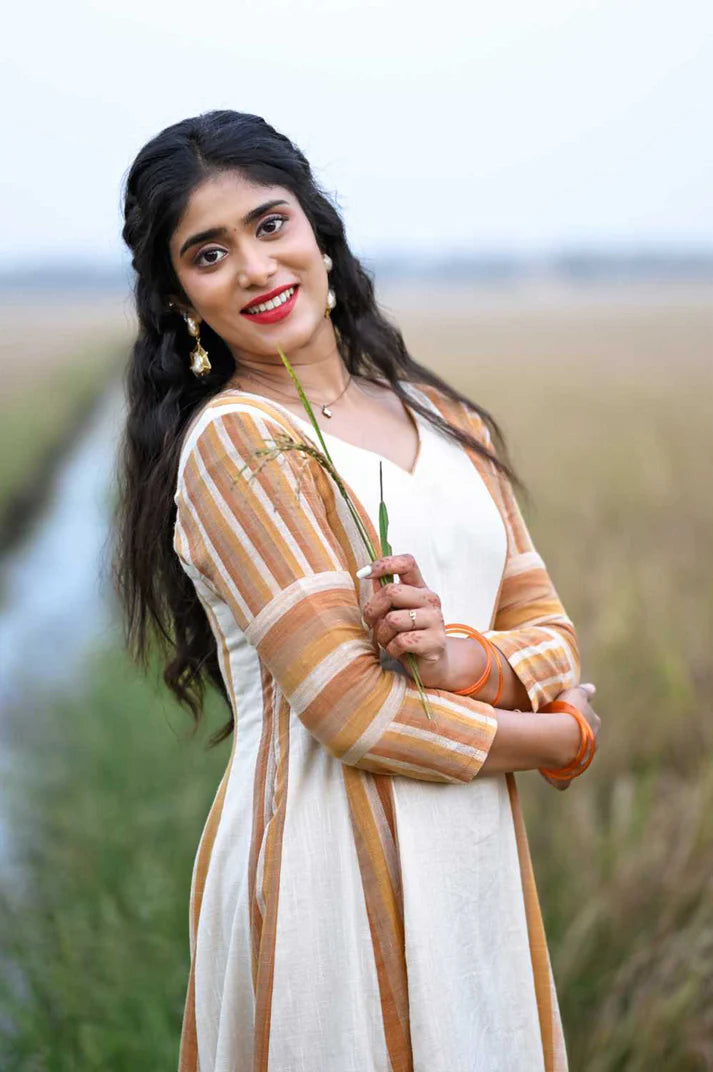 Offwhite Anarkali with Brown Striped