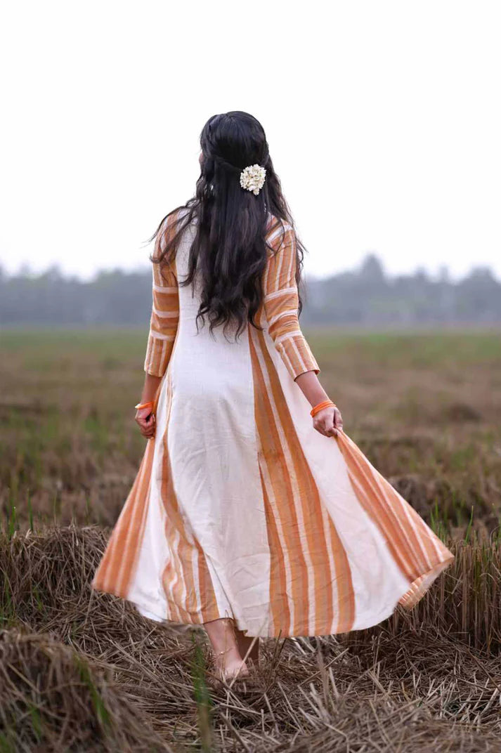 Offwhite Anarkali with Brown Striped