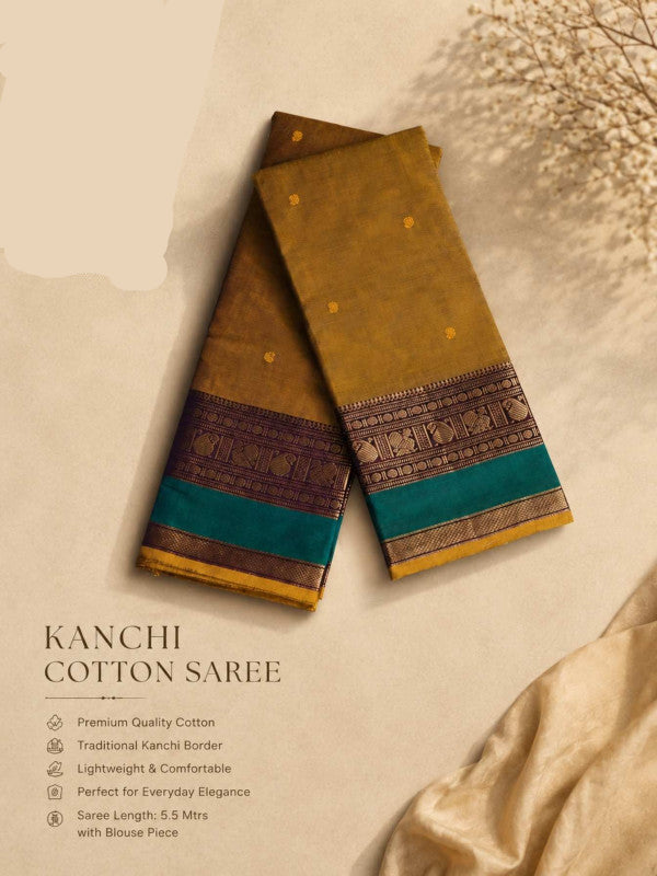 PREMIUM KANCHI COTTON SAREE - ANTIQUE MUSTARD GOLD