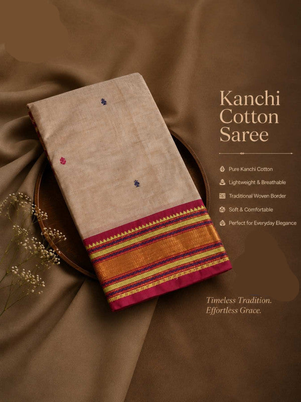 PREMIUM KANCHI COTTON SAREE - BEIGE