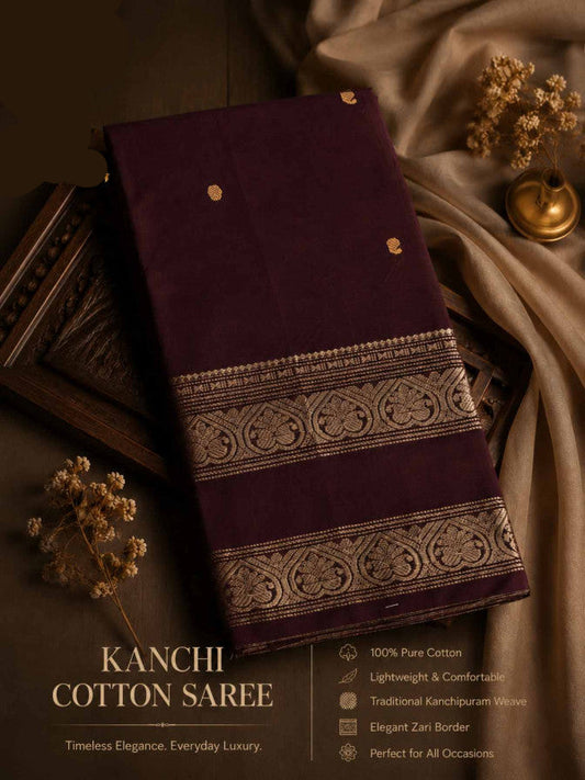 PREMIUM KANCHI COTTON SAREE - DEEP MAROON