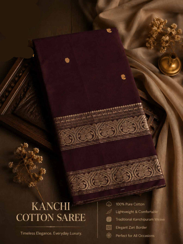 PREMIUM KANCHI COTTON SAREE - DEEP MAROON