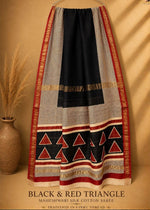 PUTAAI PURE MAHESHWARI SILK COTTON SAREE HANDBLOCK PRINTED - RED & BLACK