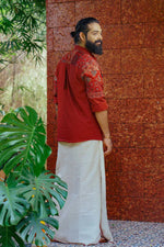 Red Ajrakh Multi Printed Patch FS Shirt