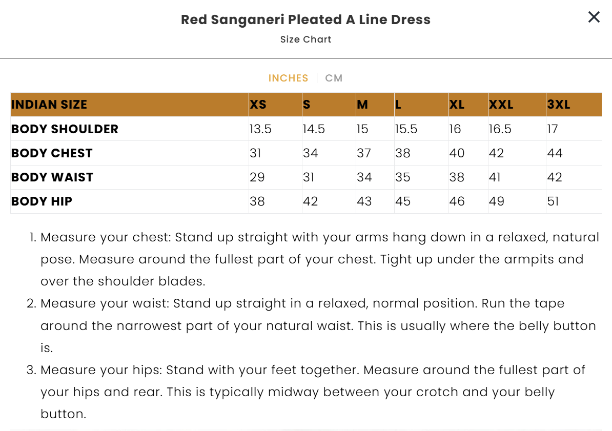 Red Sanganeri Pleated A Line Dress