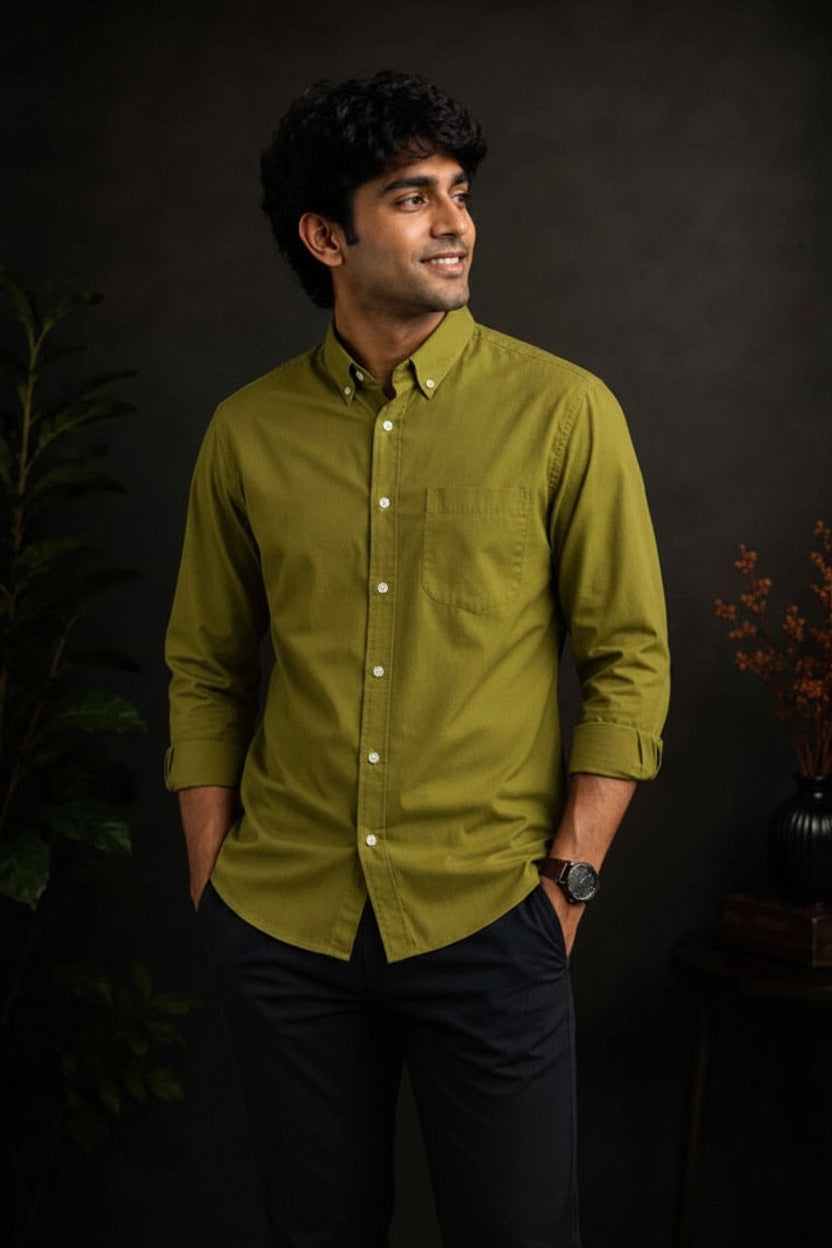 SOLID COLOUR SHIRT - ARMY GREEN