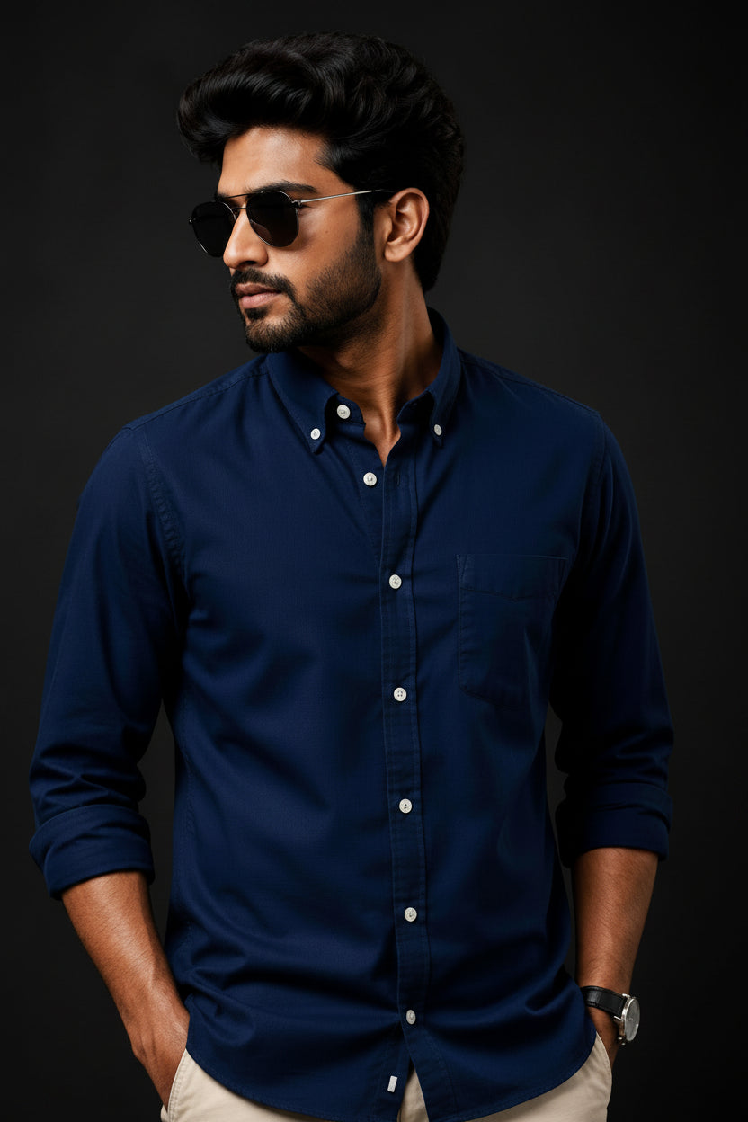 SOLID COLOUR SHIRT - BLUE
