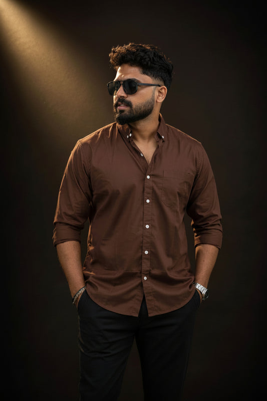 SOLID COLOUR SHIRT - COFFEE BROWN