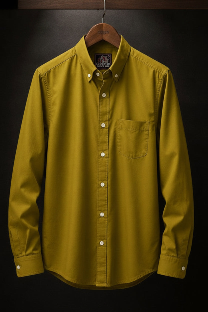 SOLID COLOUR SHIRT - OLIVE BROWN