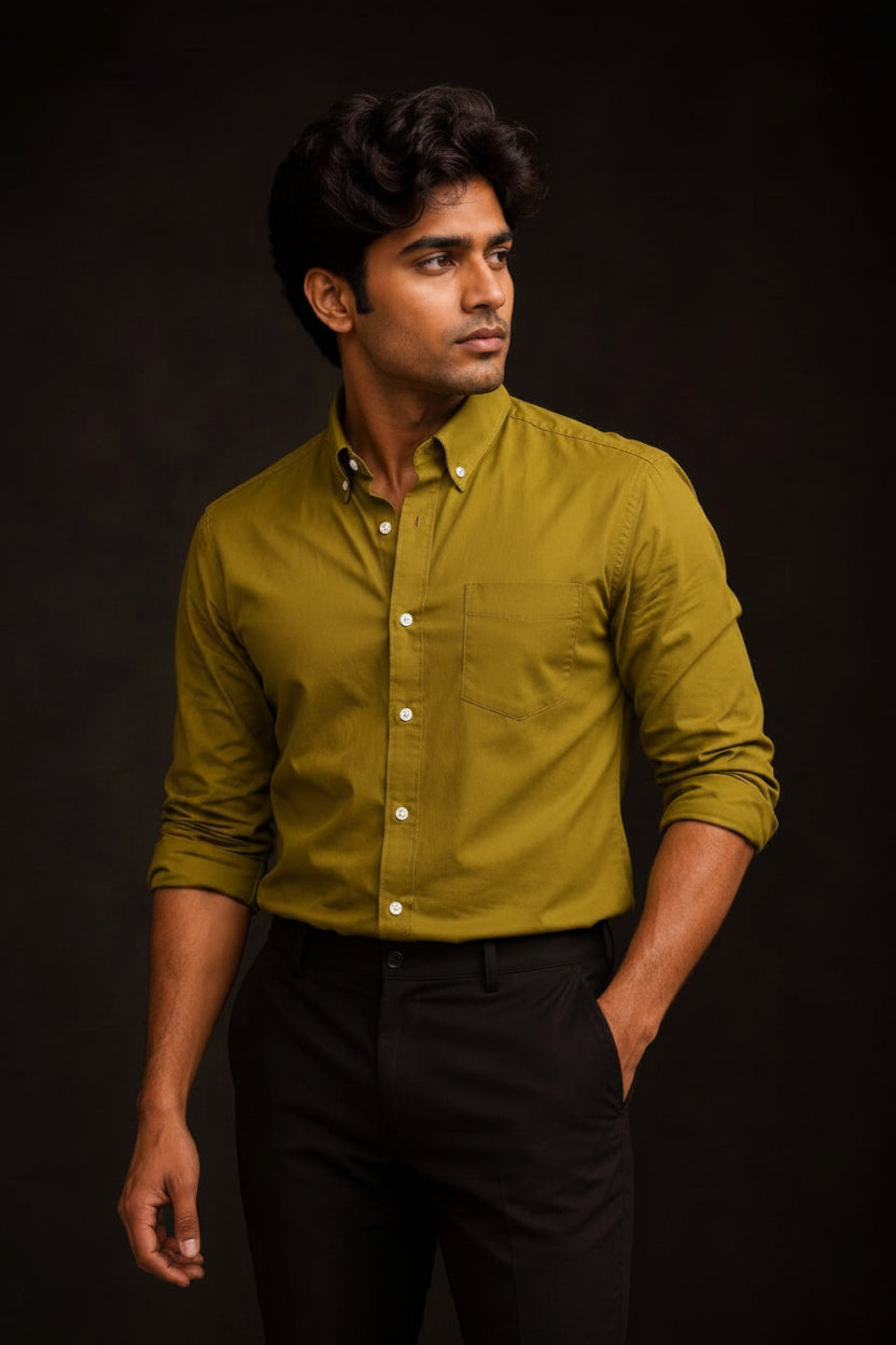SOLID COLOUR SHIRT - OLIVE BROWN
