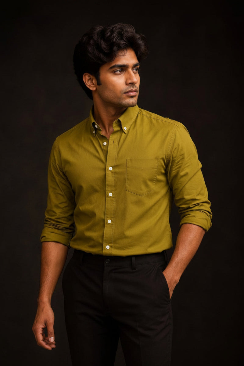 SOLID COLOUR SHIRT - OLIVE BROWN