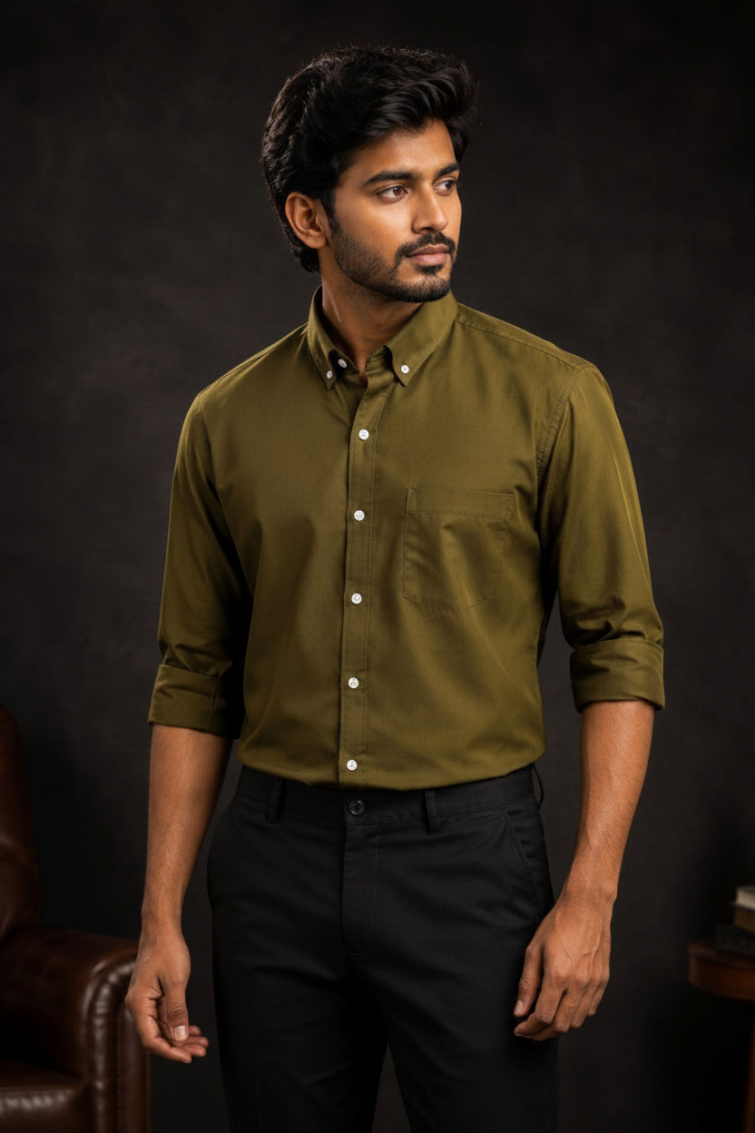 SOLID COLOUR SHIRT - OLIVE GREEN