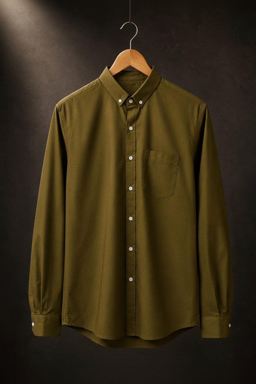 SOLID COLOUR SHIRT - OLIVE GREEN