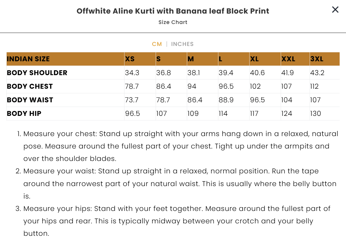Offwhite Aline Kurti with Banana leaf Block Print