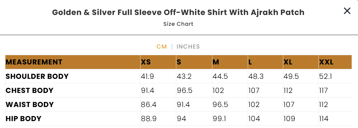 Golden & Silver Full Sleeve Off-White Shirt With Ajrakh Patch