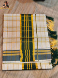 CHECKED COTTON KASAVU SAREE - GREEN AND GOLD